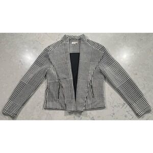 Calvin Klein Houndstooth Open Front Blazer Jacket Womens Medium Black White